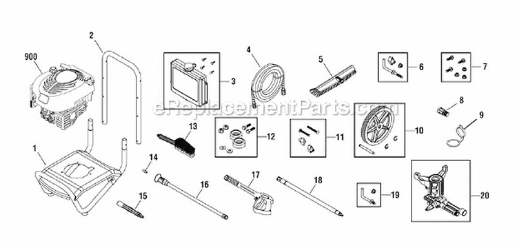Main Unit Diagram and Parts List for 020338-0  Briggs and Stratton Pressure Washer